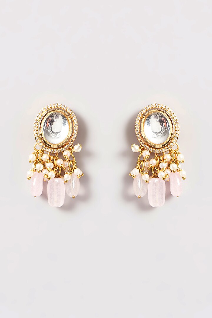 Gold Plated Kundan Polki & Pink Beaded Necklace Set by Just Shraddha at Pernia's Pop Up Shop