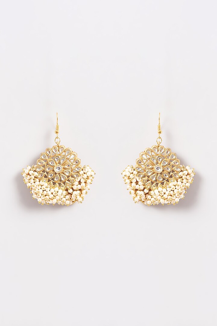 Gold Plated Kundan Polki & Baby Pearl Stud Earrings by Just Shraddha at Pernia's Pop Up Shop