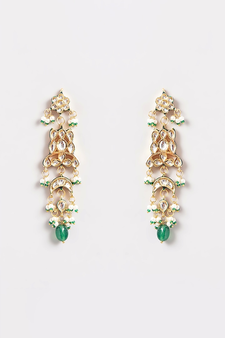 Gold Plated Kundan Polki & Pearl Green Meenakari Necklace Set by Just Shraddha at Pernia's Pop Up Shop