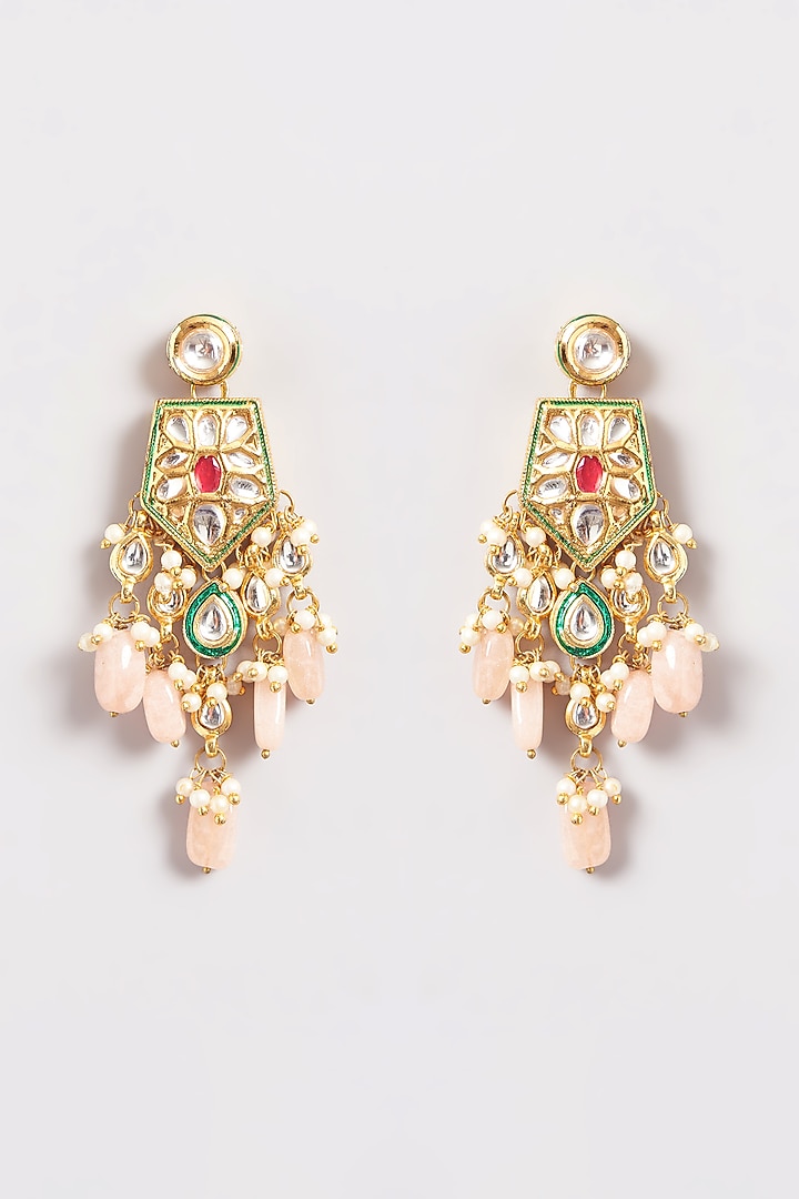Gold Plated Kundan Polki & Beaded Dangler Earrings by Just Shraddha at Pernia's Pop Up Shop