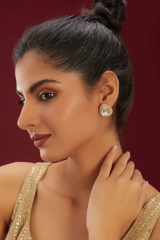 Gold Plated Uncut Polki Stud Earrings by Just Shraddha