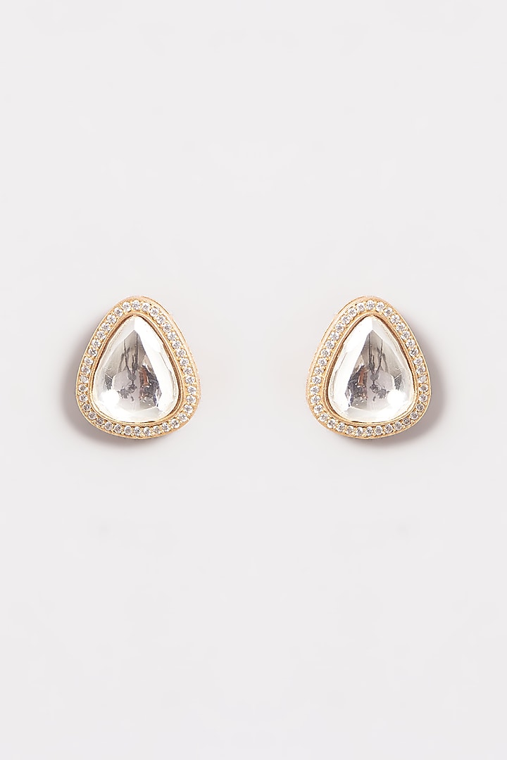 Gold Plated Uncut Polki Stud Earrings by Just Shraddha at Pernia's Pop Up Shop