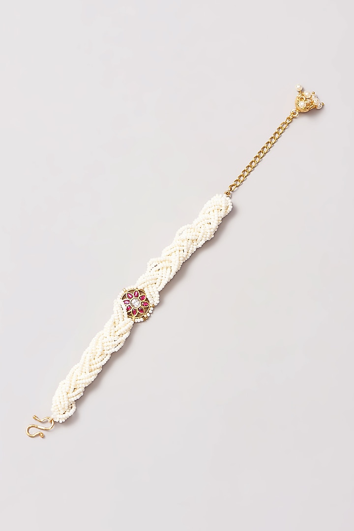 Dull Gold Finish Pleated Pearl Bracelet by Just Shraddha at Pernia's Pop Up Shop
