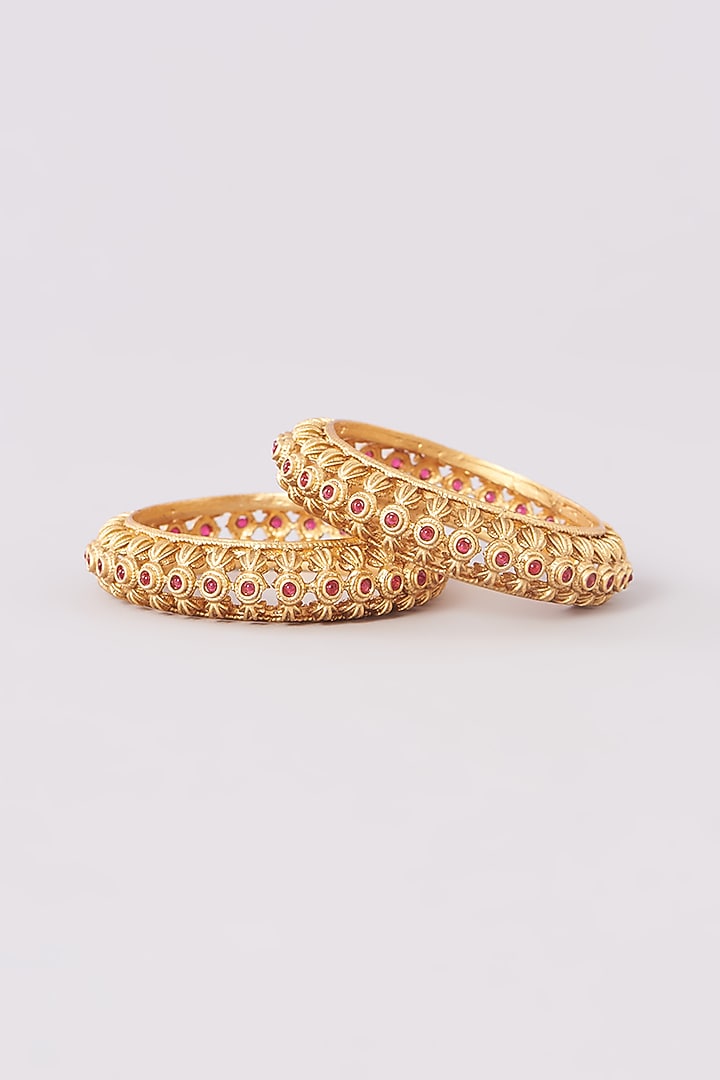 Dull Gold Plated Temple Bangles (Set Of 2) by Just Shraddha at Pernia's Pop Up Shop