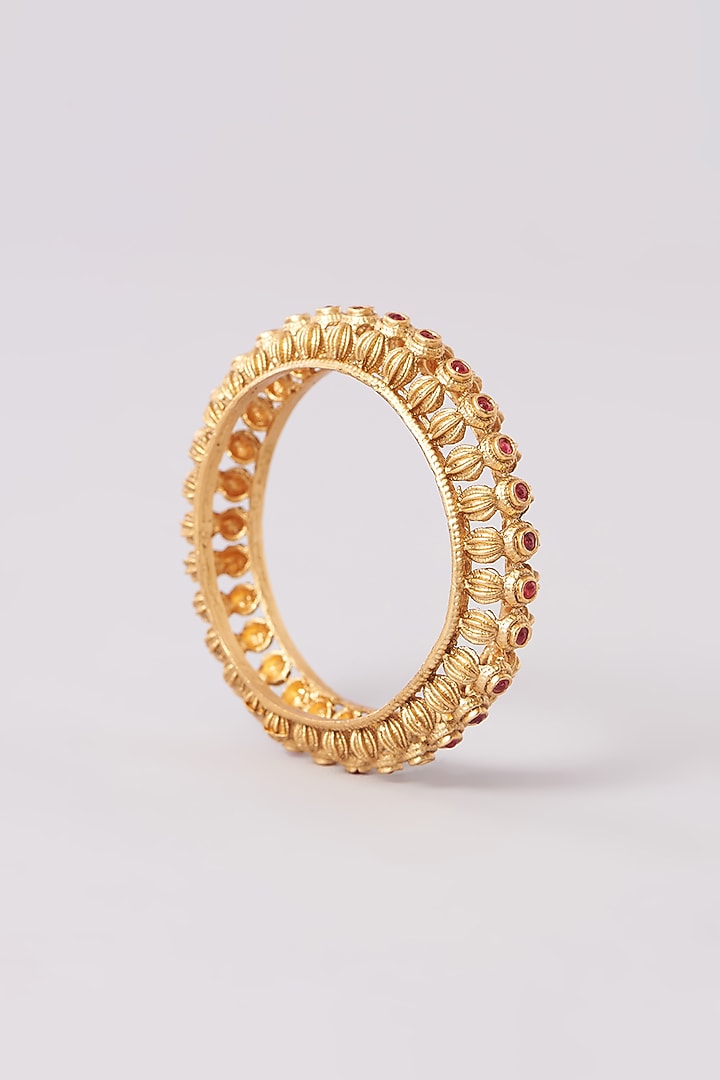 Dull Gold Plated Temple Bangles (Set Of 2) by Just Shraddha at Pernia's Pop Up Shop
