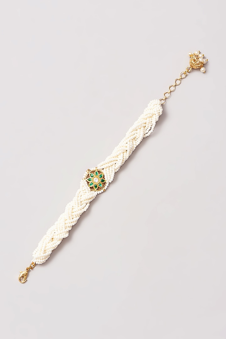 Dull Gold Finish Pleated Pearl Bracelet by Just Shraddha at Pernia's Pop Up Shop