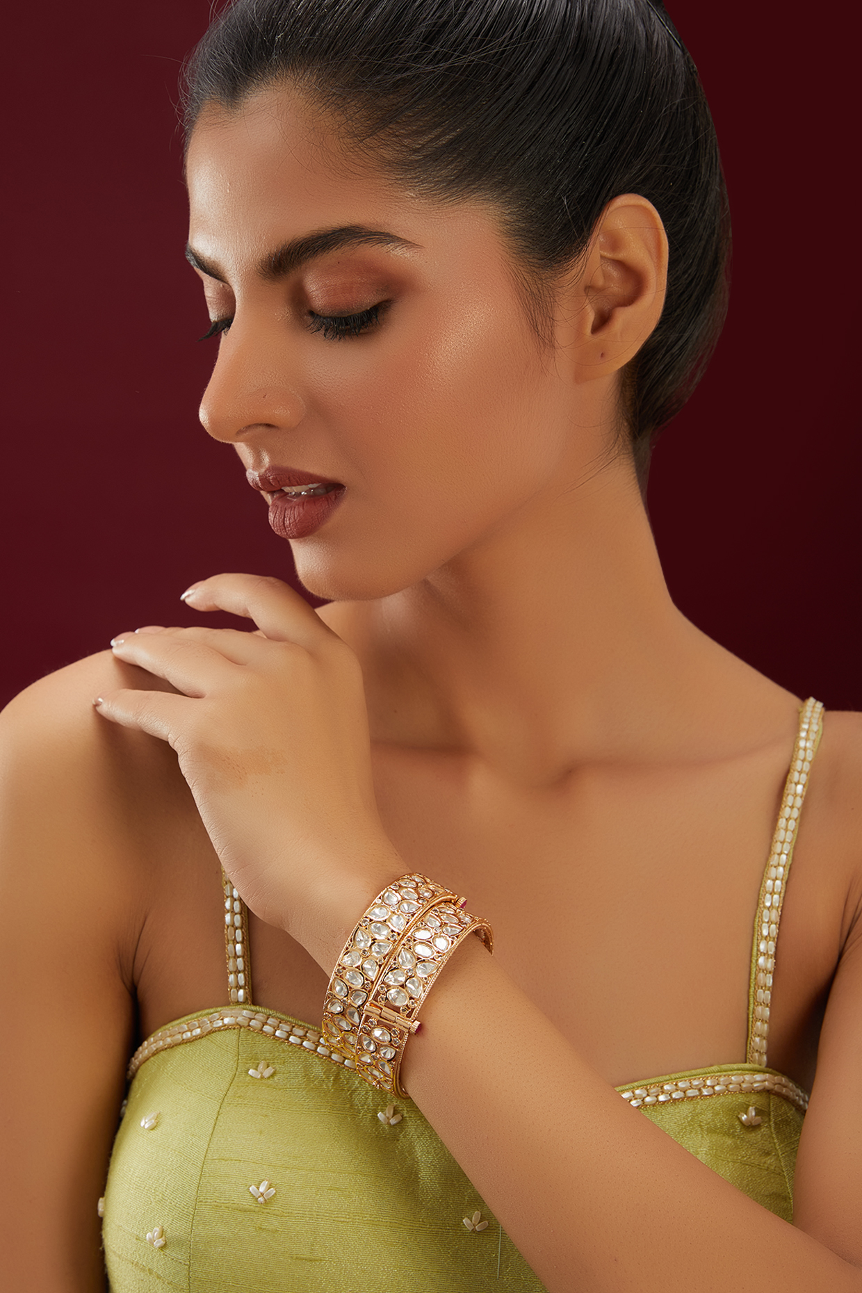 Gold Plated Uncut Polki Bangles (Set Of 2) by Just Shraddha at Pernia's Pop Up Shop