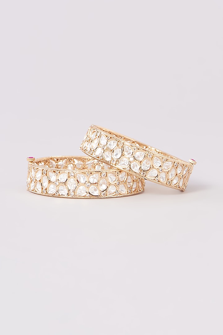 Gold Plated Uncut Polki Bangles (Set Of 2) by Just Shraddha at Pernia's Pop Up Shop