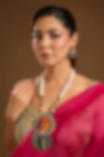 Black Rhodium Plated Pearl Long Pendant Necklace Set by Just Shraddha at Pernia's Pop Up Shop