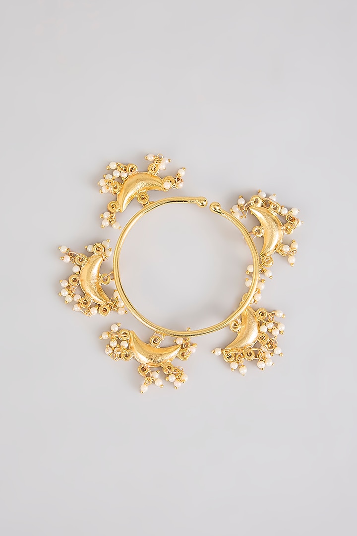 Gold Plated Ghungroo Moon-Shaped Openable Bangles (Set of 2) by Just Shraddha at Pernia's Pop Up Shop