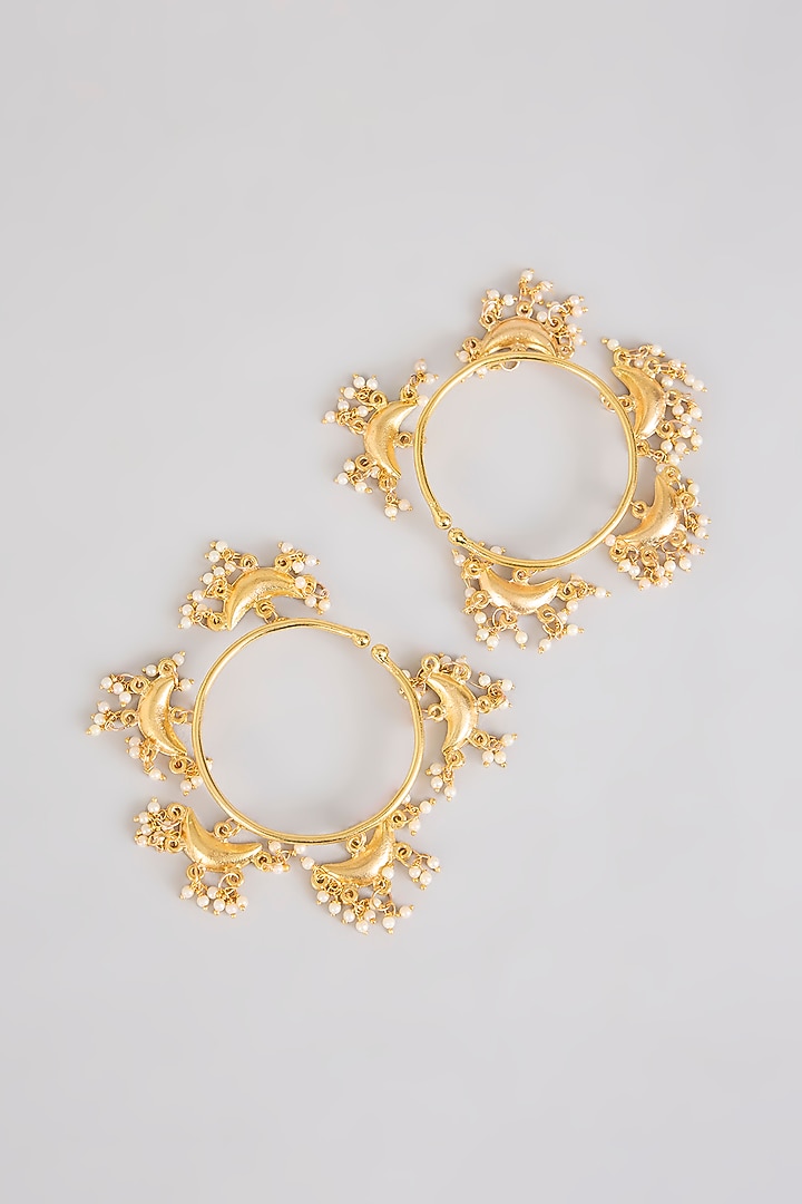 Gold Plated Ghungroo Moon-Shaped Openable Bangles (Set of 2) by Just Shraddha at Pernia's Pop Up Shop
