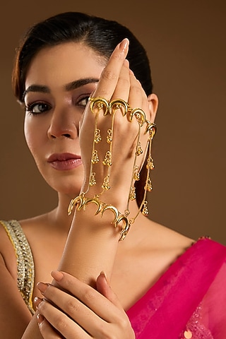 Gold Plated Chand Motif & Ghungroo Haathphool by Just Shraddha