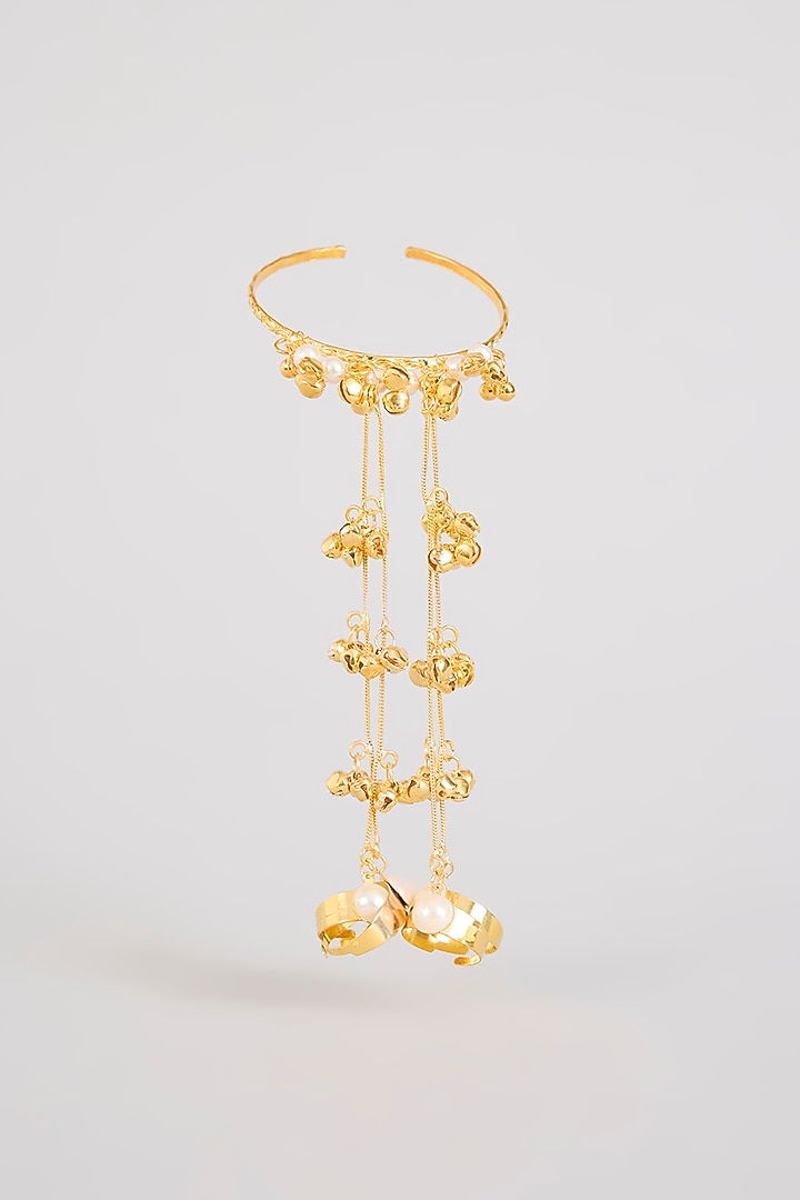 Gold Plated Pearl & Ghungroo Haahtphool by Just Shraddha at Pernia's Pop Up Shop