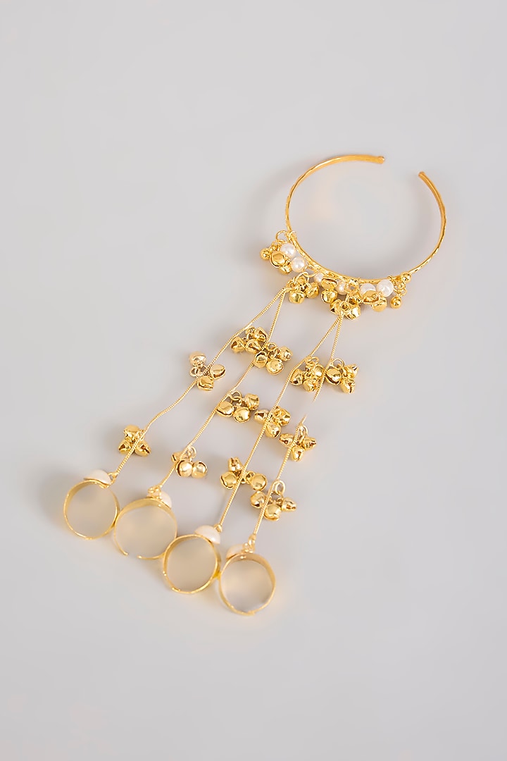 Gold Plated Pearl & Ghungroo Haathphool by Just Shraddha at Pernia's Pop Up Shop