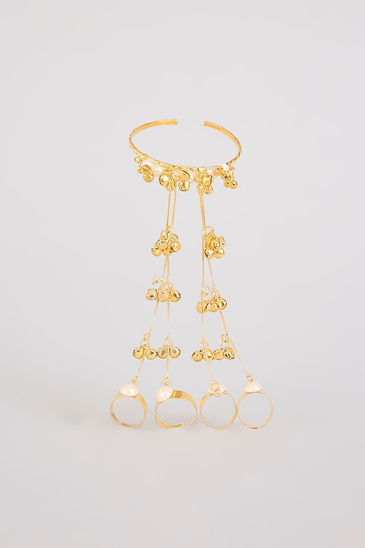 Gold Plated Pearl & Ghungroo Haathphool by Just Shraddha at Pernia's Pop Up Shop