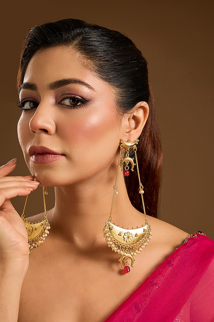 Gold Plated Tassel Dangler Earrings by Just Shraddha at Pernia's Pop Up Shop