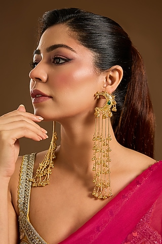 Gold Plated Kashmiri Chain Tassel Dangler Earrings by Just Shraddha