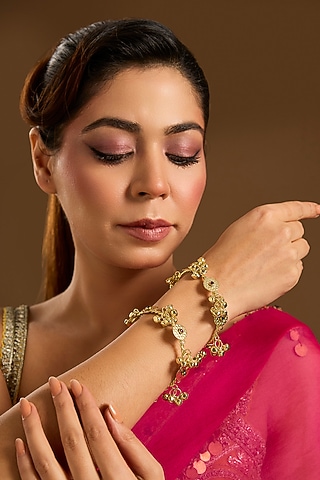 Gold Plated Kundan Polki & Ghungroo Openable Bangles (Set of 2) by Just Shraddha