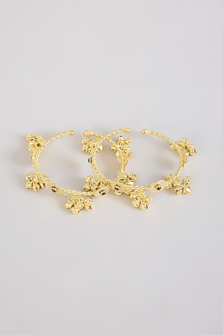Gold Plated Kundan Polki & Ghungroo Openable Bangles (Set of 2) by Just Shraddha at Pernia's Pop Up Shop