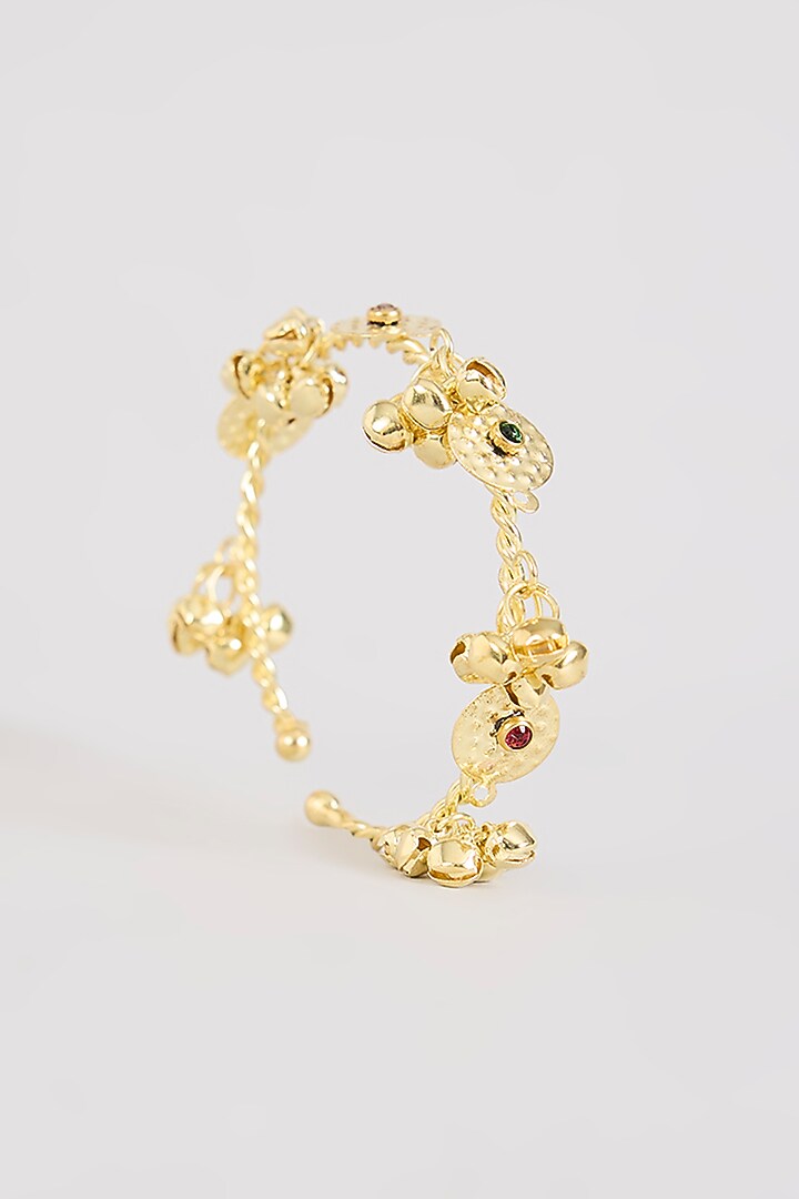 Gold Plated Kundan Polki & Ghungroo Openable Bangles (Set of 2) by Just Shraddha at Pernia's Pop Up Shop
