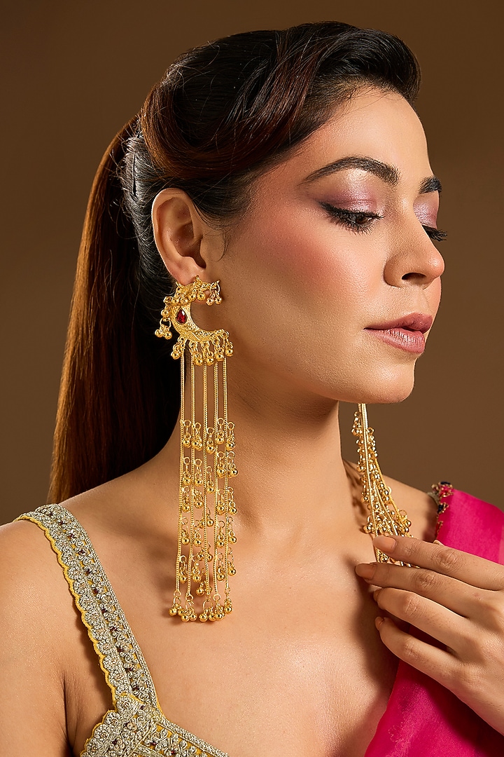 Gold Plated Kashmiri Chain Tassel Dangler Earrings by Just Shraddha at Pernia's Pop Up Shop