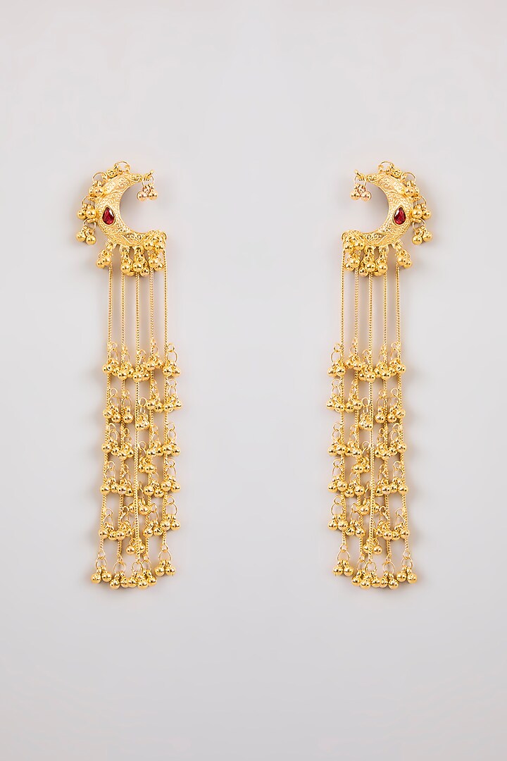 Gold Plated Kashmiri Chain Tassel Dangler Earrings by Just Shraddha at Pernia's Pop Up Shop