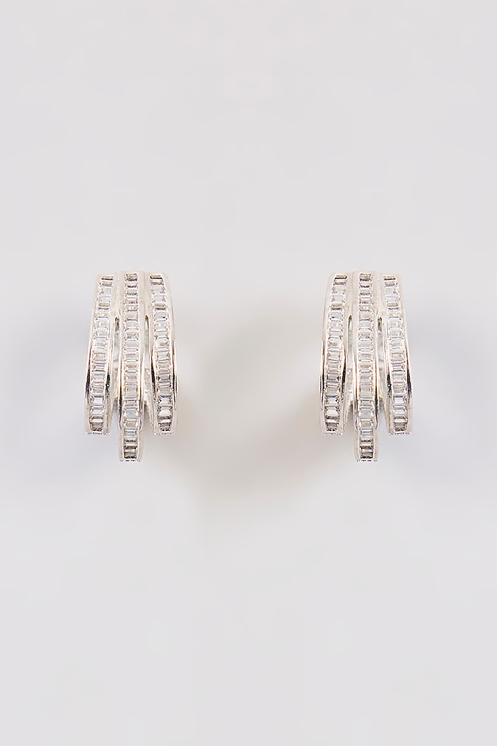 White Rhodium Finish Zircon Stud Earrings by Just Shraddha at Pernia's Pop Up Shop