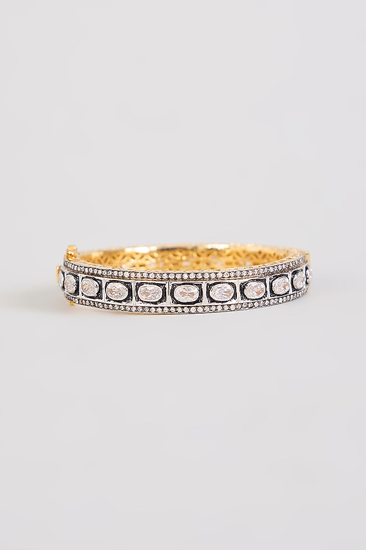 White Rhodium Plated Zircon Bangle by Just Shraddha at Pernia's Pop Up Shop