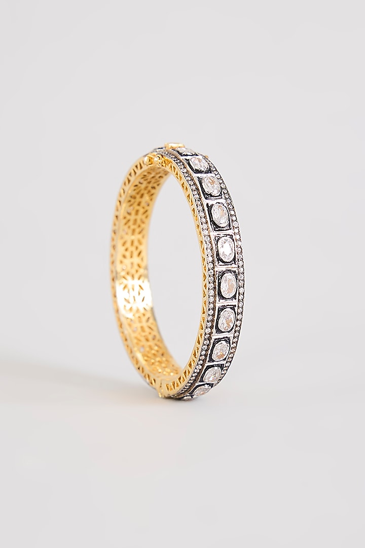 White Rhodium Plated Zircon Bangle by Just Shraddha at Pernia's Pop Up Shop