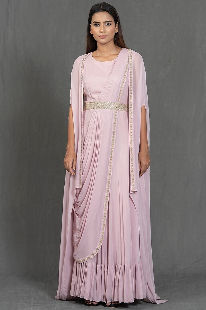Pink Pleated Saree Gown by Kimaya by Vandana Rathi at Pernia's Pop Up Shop