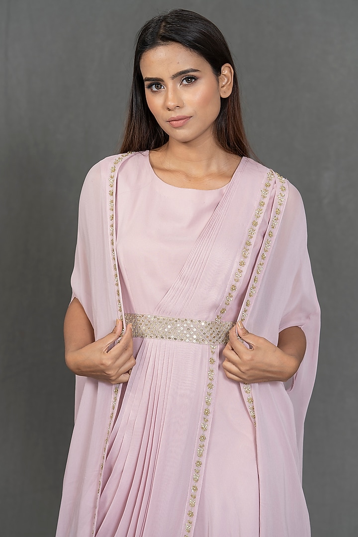Pink Pleated Saree Gown by Kimaya by Vandana Rathi at Pernia's Pop Up Shop