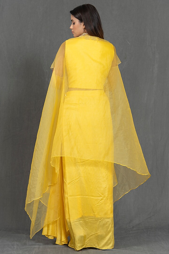 Yellow Hand Embroidered Draped Skirt Set by Kimaya by Vandana Rathi at Pernia's Pop Up Shop