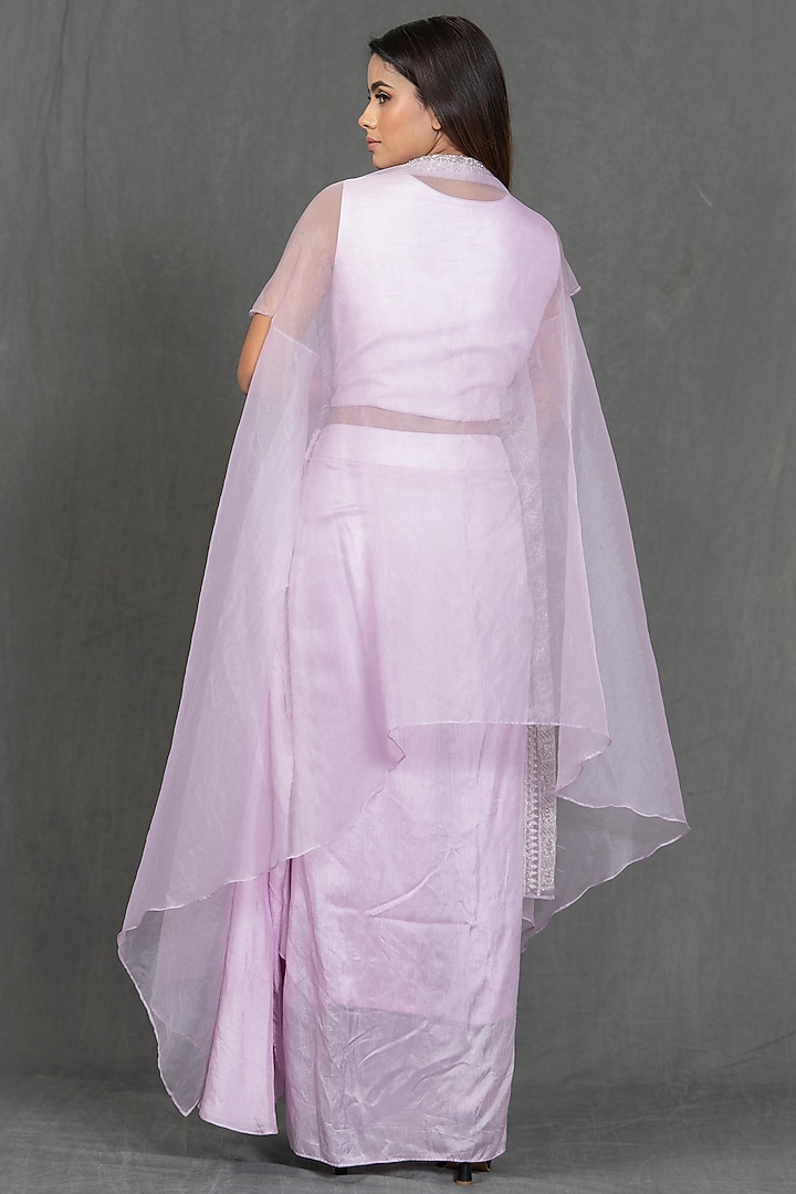 Lavender Hand Embroidered Draped Skirt Set by Kimaya by Vandana Rathi at Pernia's Pop Up Shop
