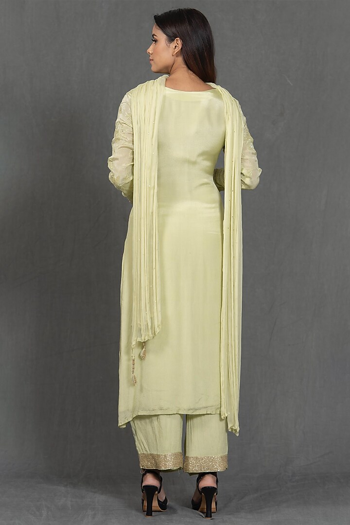 Pale Yellow Hand Embroidered Kurta Set by Kimaya by Vandana Rathi at Pernia's Pop Up Shop