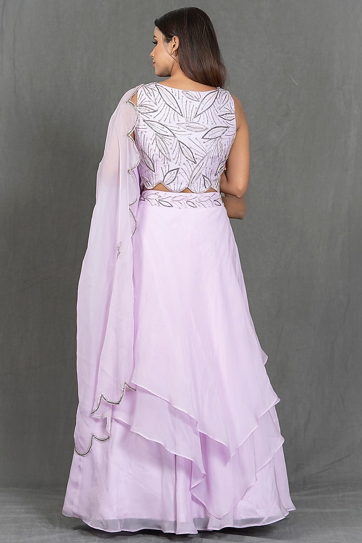 Lilac Hand Embroidered Layered Skirt Set by Kimaya by Vandana Rathi at Pernia's Pop Up Shop