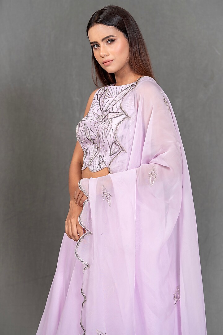 Lilac Hand Embroidered Layered Skirt Set by Kimaya by Vandana Rathi at Pernia's Pop Up Shop