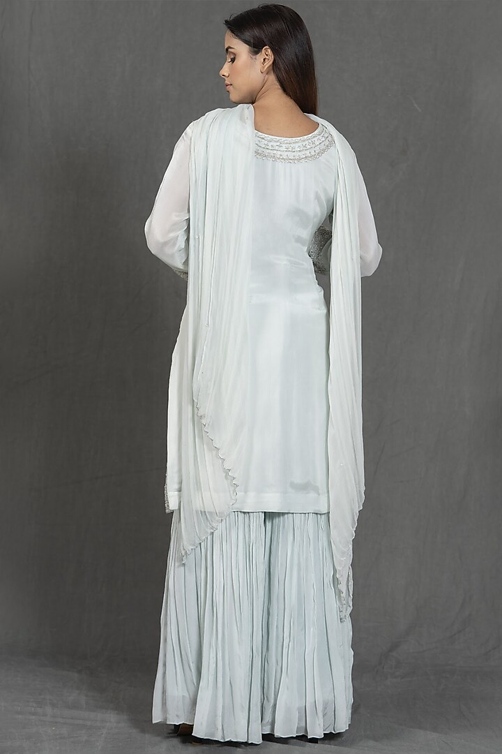 Ice Blue Hand Embroidered Kurta Set by Kimaya by Vandana Rathi at Pernia's Pop Up Shop