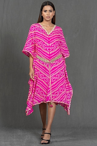 Fuchsia Hand Embroidered Kaftan by Kimaya by Vandana Rathi