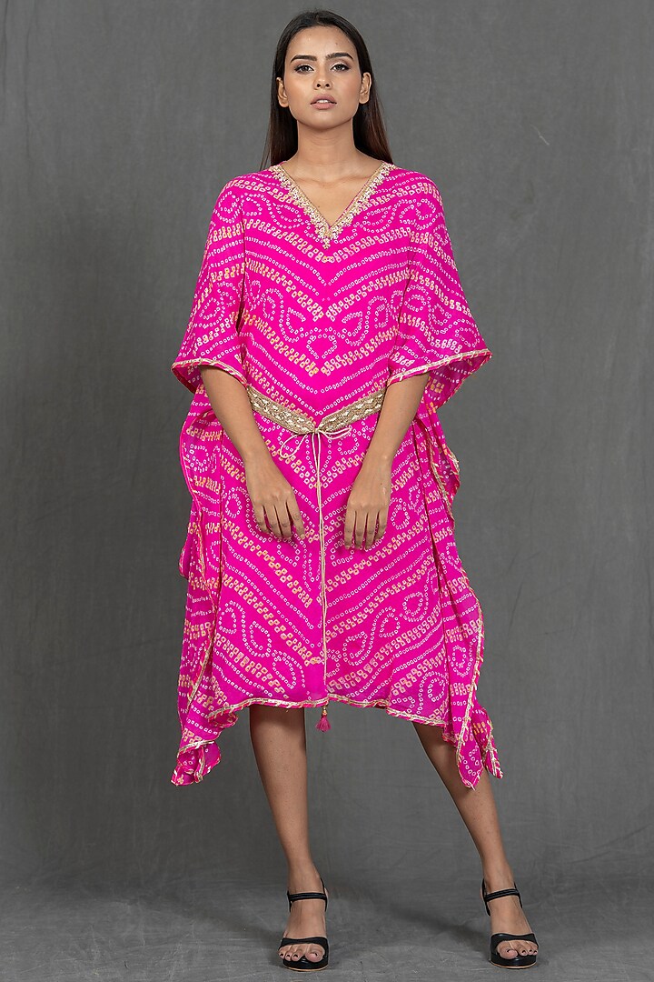 Fuchsia Hand Embroidered Kaftan by Kimaya by Vandana Rathi at Pernia's Pop Up Shop