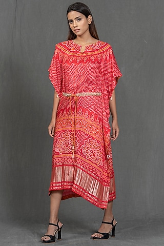 Pink Hand Embroidered Kaftan by Kimaya by Vandana Rathi