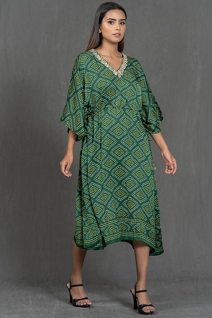 Green Hand Embroidered Kaftan by Kimaya by Vandana Rathi at Pernia's Pop Up Shop
