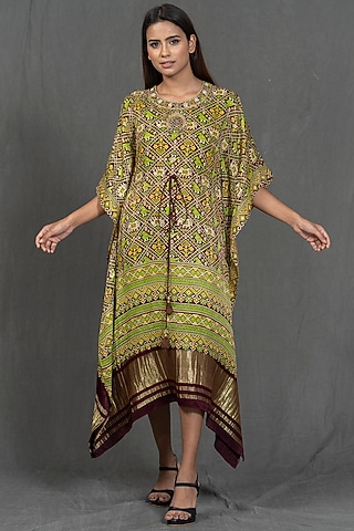 Brown Hand Embroidered Kaftan by Kimaya by Vandana Rathi