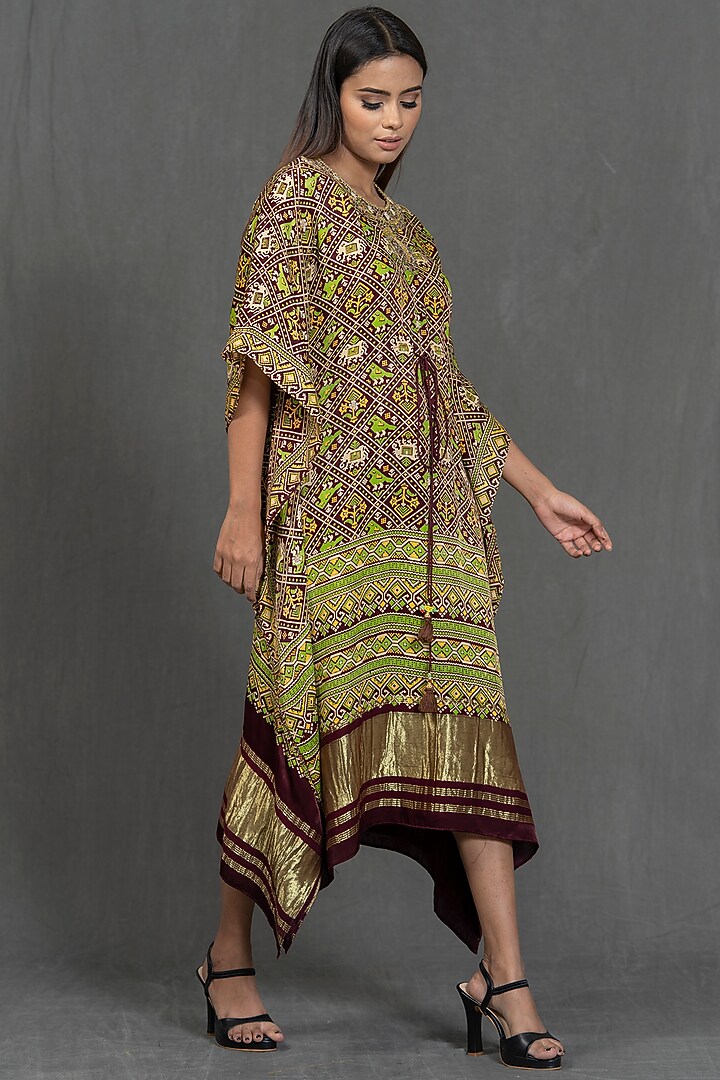 Brown Hand Embroidered Kaftan by Kimaya by Vandana Rathi at Pernia's Pop Up Shop