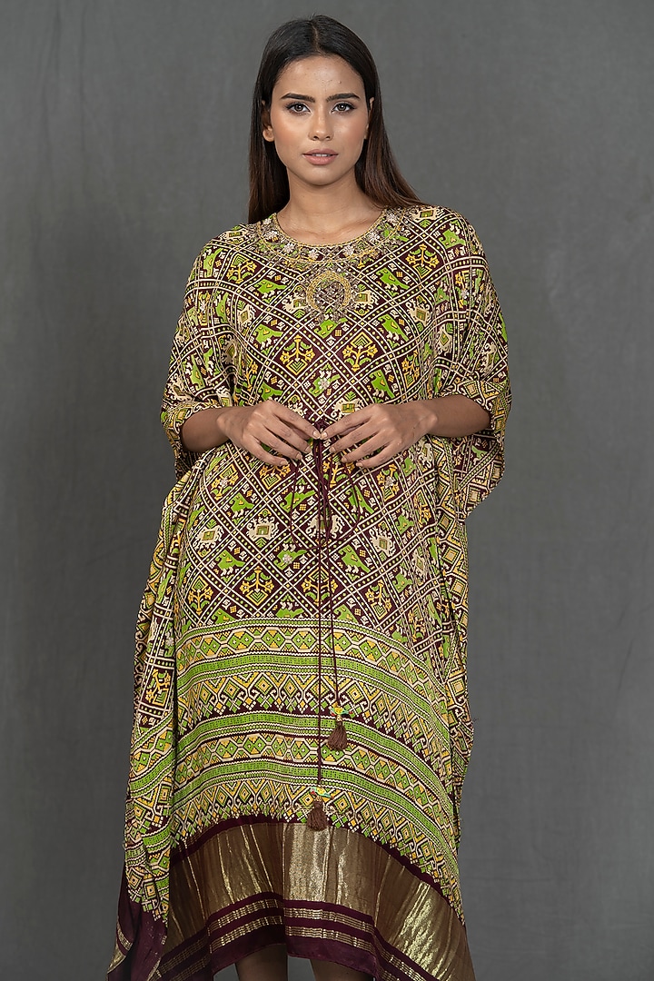 Brown Hand Embroidered Kaftan by Kimaya by Vandana Rathi at Pernia's Pop Up Shop