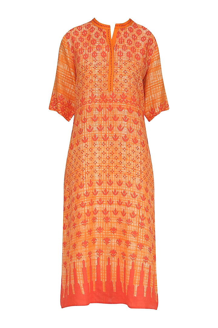 Red and orange block printed tunic available only at Pernia's Pop Up ...
