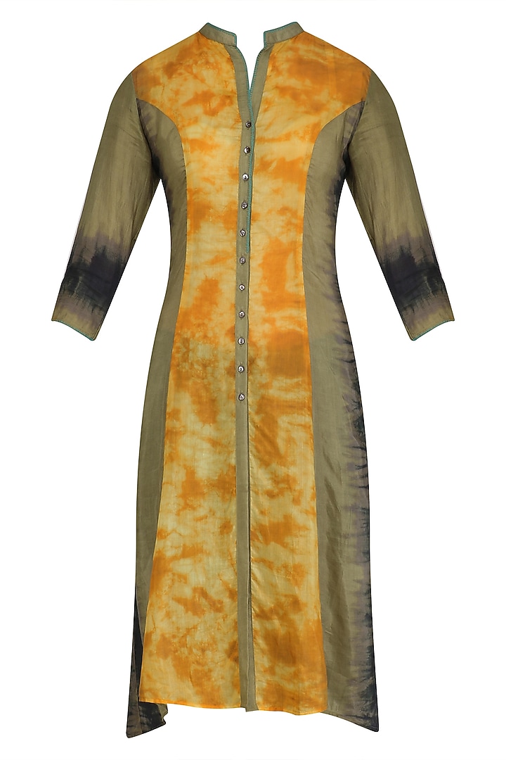 Saffron tye and dye print jacket style tunic available only at Pernia's Pop Up Shop.