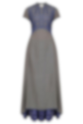 Grey embroidered asymmetrical tunic available only at Pernia's Pop Up Shop.