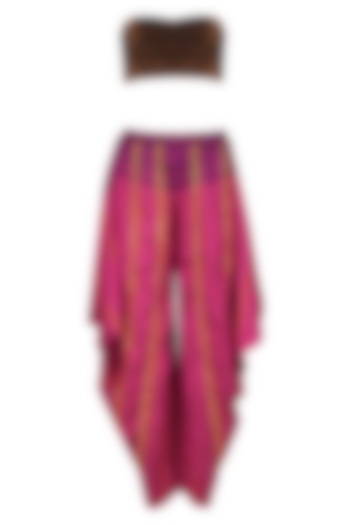 Copper Embroidered Jacket with Gota Embellished Fuchsia Pink Dhoti Pants by Krishna Mehta