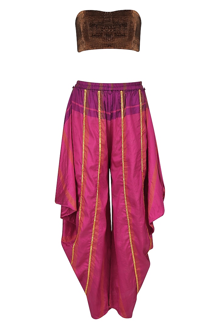 Copper Embroidered Jacket with Gota Embellished Fuchsia Pink Dhoti Pants by Krishna Mehta