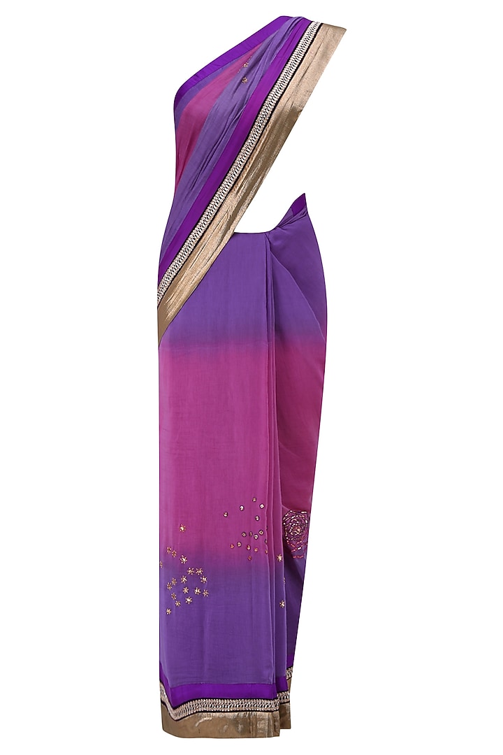 Purple beads rose embroidered saree available only at Pernia's Pop Up Shop.